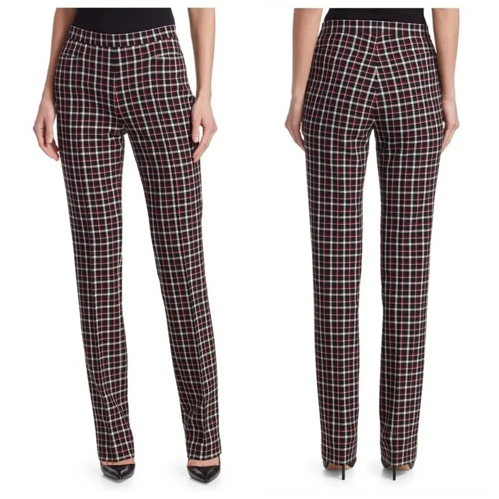 Akris Punto Francoise Slim Straight Pant (Sz 4) Glen Check Plaid Black Red - Picture 2 of 16